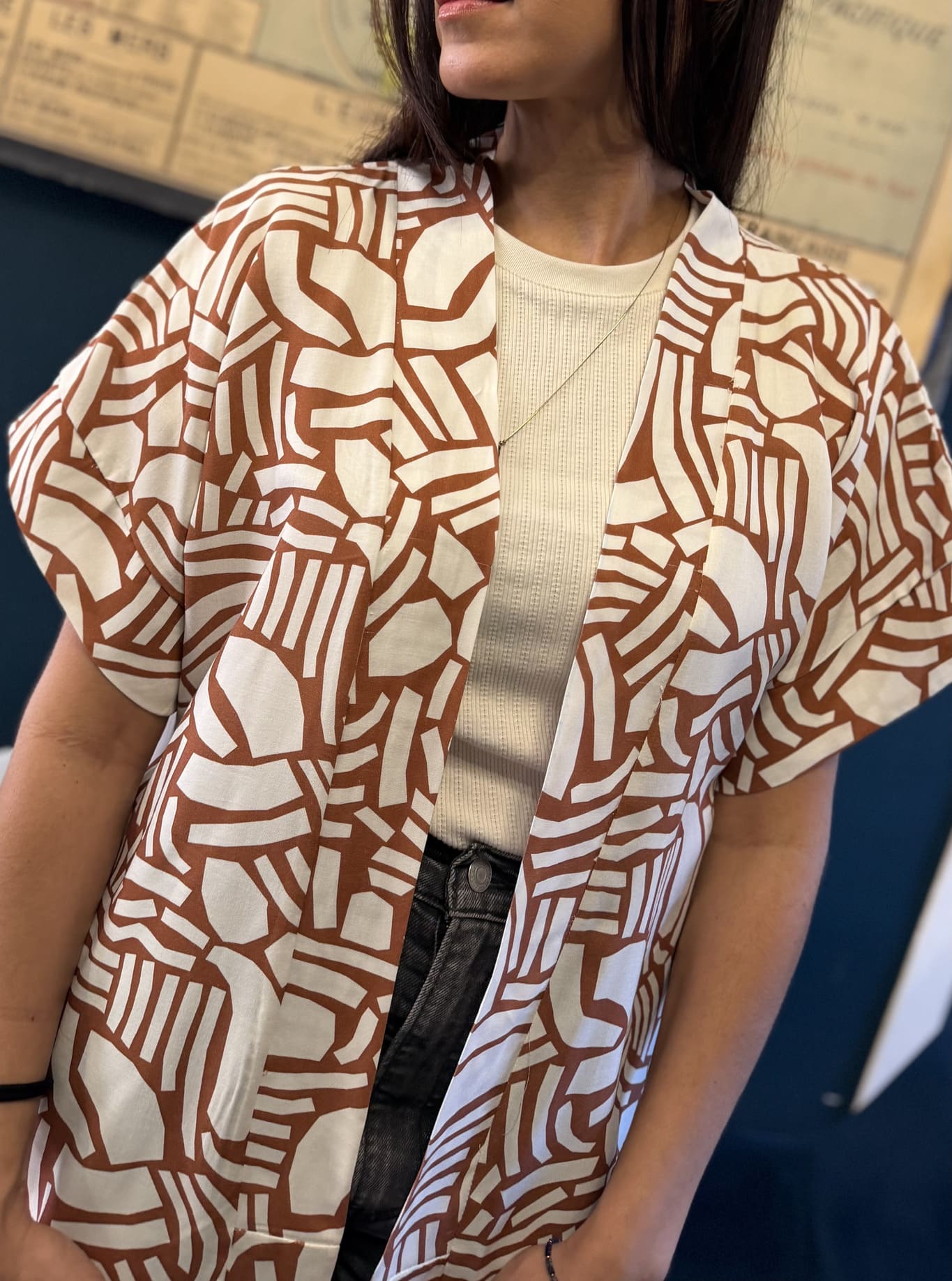 Kimono marron et blanc